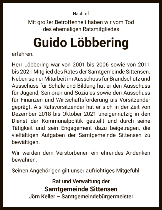Todesanzeige von Guido Löbbering von SYK