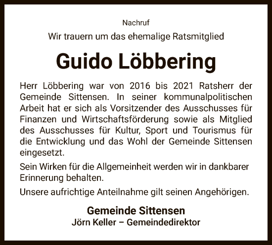 Todesanzeige von Guido Löbbering von SYK