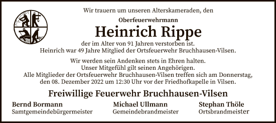 Todesanzeige von Helmut Nordhausen von SYK