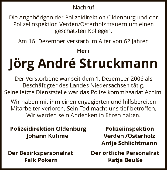 Todesanzeige von Jörg Andre Struckmann von SYK