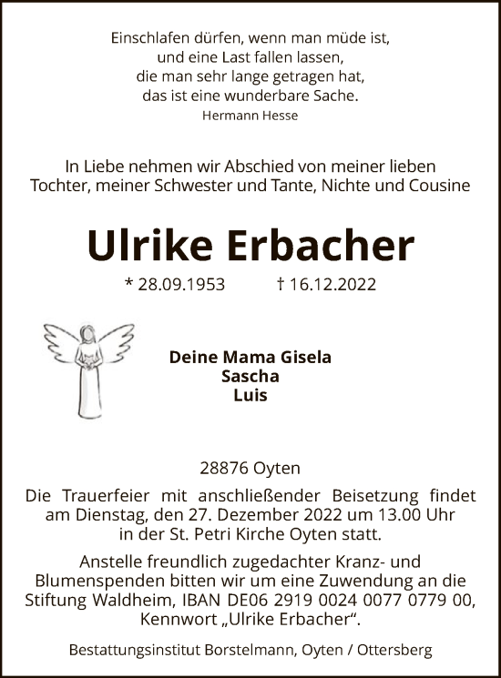 Todesanzeige von Ulrike Erbacher von SYK