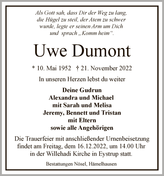 Todesanzeige von Uwe Dumont von SYK