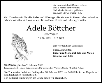 Todesanzeige von Adele Böttcher von SYK
