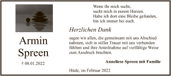 Todesanzeige von Armin Spreen von SYK