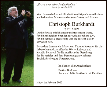Todesanzeige von Christoph Burkhardt von SYK