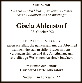 Todesanzeige von Gisela Ahlenstorf von SYK