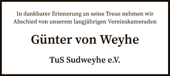 Todesanzeige von Günter von Weyhe von SYK