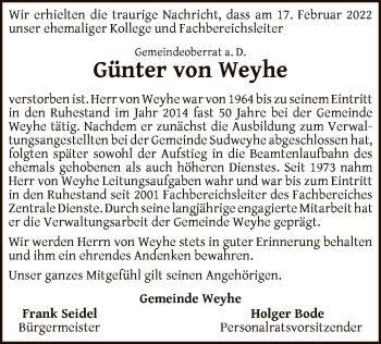 Todesanzeige von Günter von Weyhe von SYK