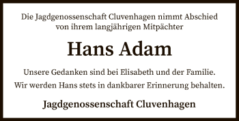 Todesanzeige von Hans Adam von SYK