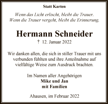 Todesanzeige von Hermann Schneider von SYK