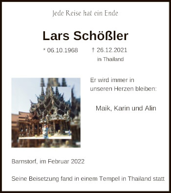 Todesanzeige von Lars Schößler von SYK