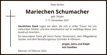 Todesanzeige von Mariechen Schumacher von SYK
