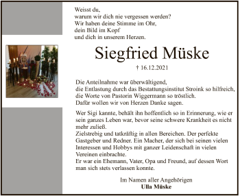 Todesanzeige von Siegfried Müske von SYK