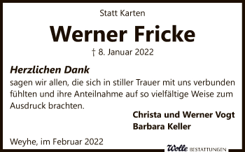 Todesanzeige von Werner Fricke von SYK