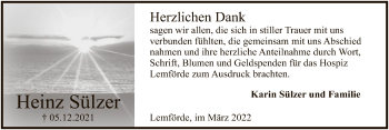 Todesanzeige von Heinz Sülzer von SYK