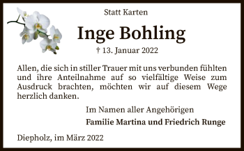 Todesanzeige von Inge Bohling von SYK