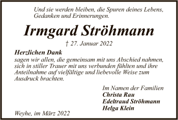 Todesanzeige von Irmgard Ströhmann von SYK