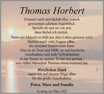 Todesanzeige von Thomas Horbert von SYK