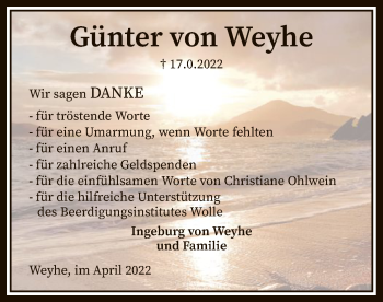 Todesanzeige von Günter von Weyhe von SYK