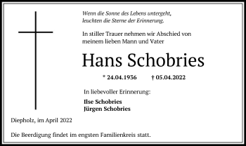 Todesanzeige von Hans Schobries von SYK