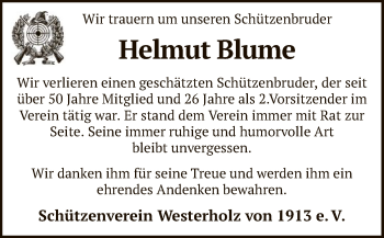 Todesanzeige von Helmut Blume von SYK
