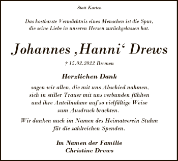 Todesanzeige von Johannes Drews von SYK