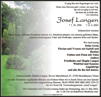 Todesanzeige von Josef Langen von SYK