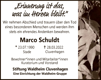 Todesanzeige von Marco Schuldt von SYK