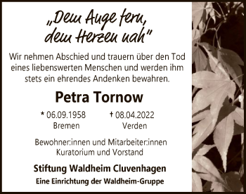 Todesanzeige von Petra Tornow von SYK