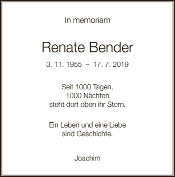 Todesanzeige von Renate Bender von SYK
