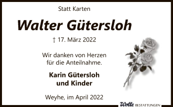 Todesanzeige von Walter Gütersloh von SYK