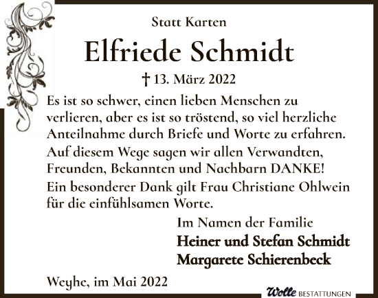 Todesanzeige von Elfriede Schmidt von SYK