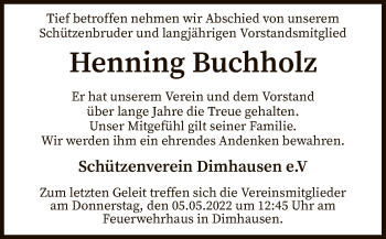 Todesanzeige von Henning Buchholz von SYK