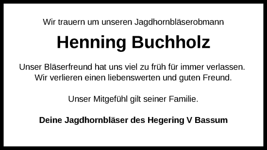 Todesanzeige von Henning Buchholz von SYK