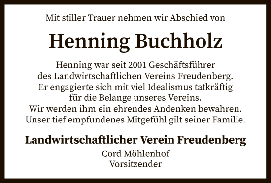 Todesanzeige von Henning Buchholz von SYK