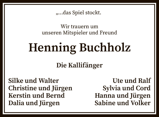 Todesanzeige von Henning Buchholz von SYK