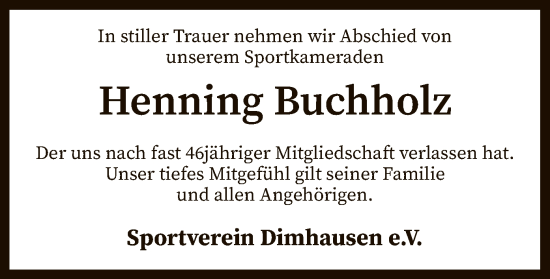 Todesanzeige von Henning Buchholz von SYK