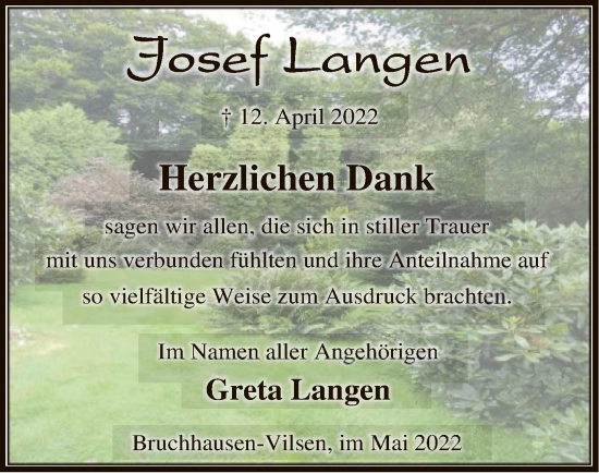 Todesanzeige von Josef Langen von SYK