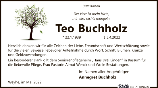 Todesanzeige von Teo Buchholz von SYK