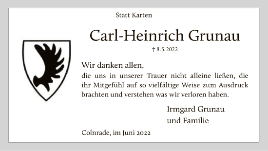Todesanzeige von Carl-Heinrich Grunau von SYK