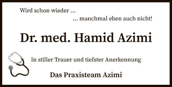 Todesanzeige von Hamid Azimi von SYK