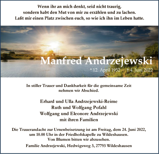 Todesanzeige von Manfred Andrzejewski von SYK
