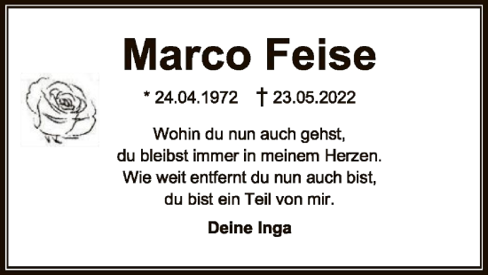 Todesanzeige von Marco Feise von SYK