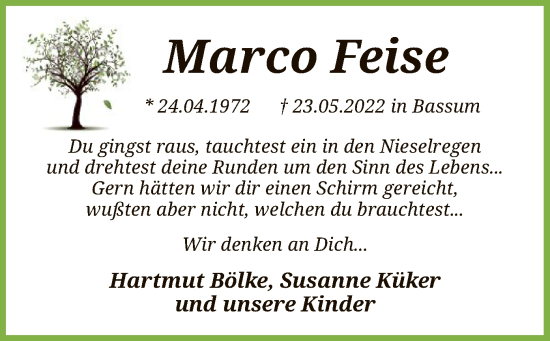 Todesanzeige von Marco Feise von SYK