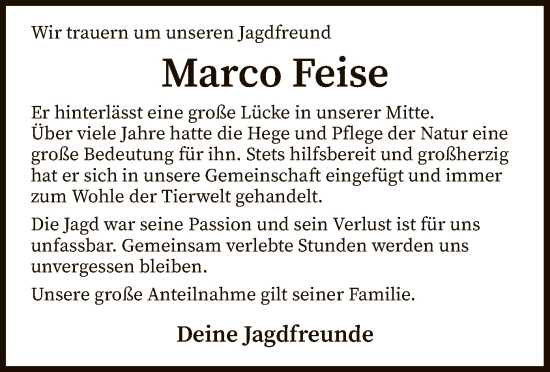 Todesanzeige von Marco Feise von SYK