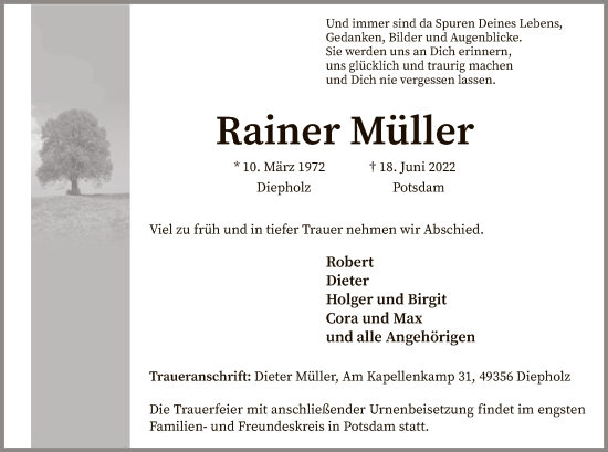 Todesanzeige von Rainer Müller von SYK