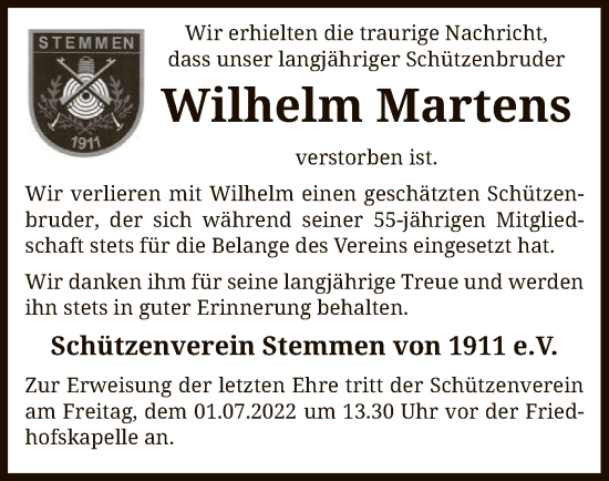 Todesanzeige von Wilhelm Martens von SYK