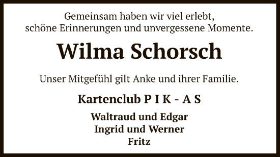 Todesanzeige von Wilma Schorsch von SYK