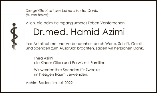 Todesanzeige von Hamid Azimi von SYK