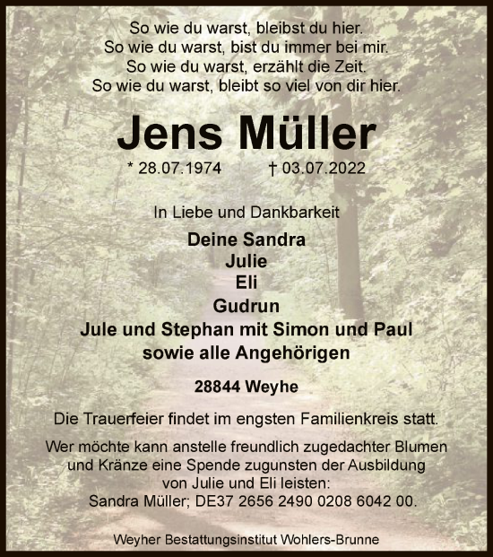 Todesanzeige von Jens Müller von SYK
